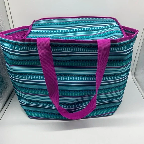 Tupperware Teal and Pink Striped Picnic Suitcase Women's Bag - Picture 6 of 7